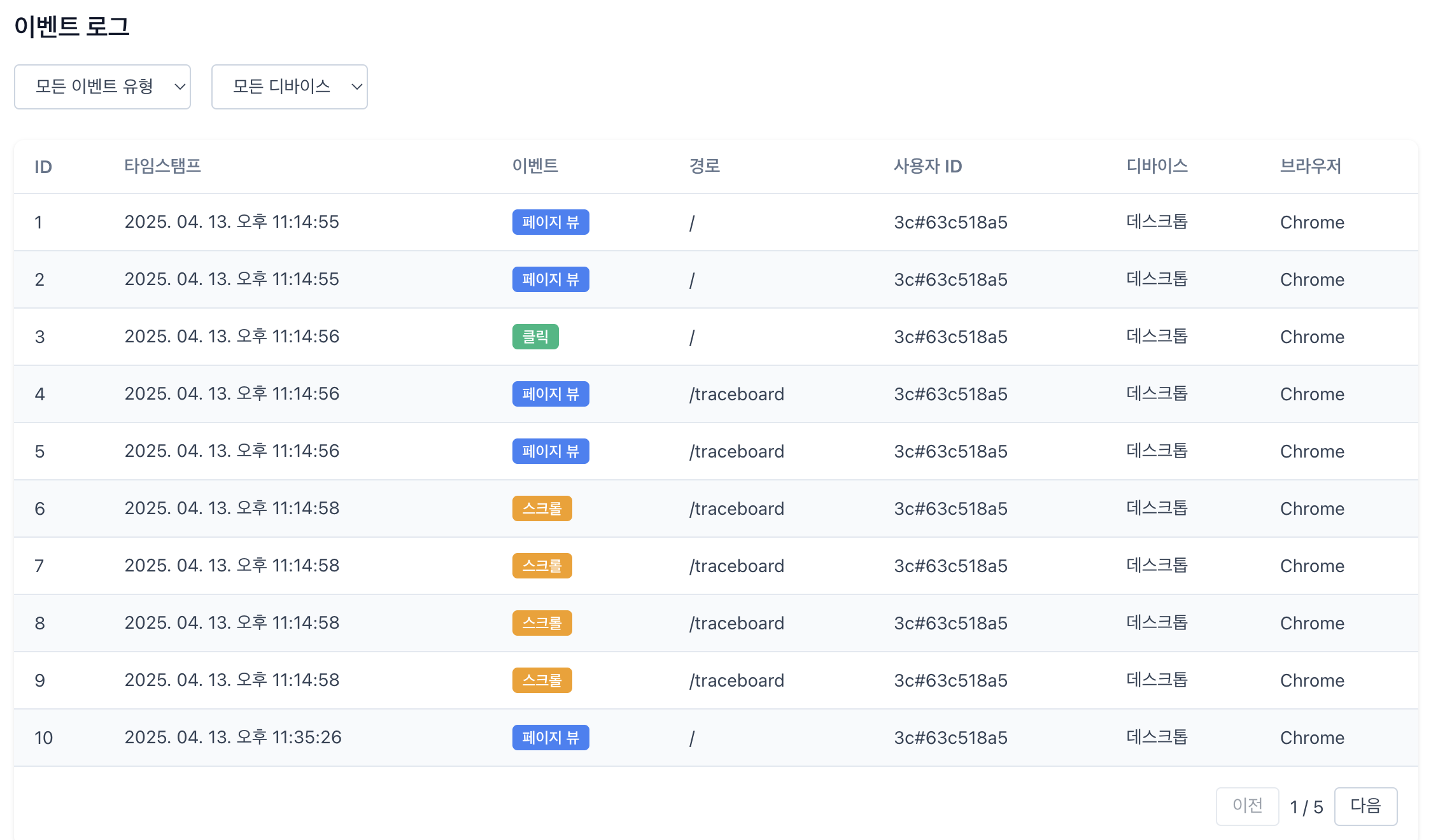 실시간 이벤트 로그
